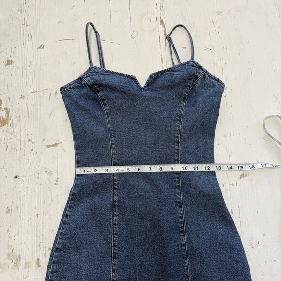 Gap Denim Mini Dress Western Womens Blue Jean Spaghetti Strap Y2K - Picture 9 of 12